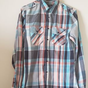 Carbon mens long sleeve plaid shirt